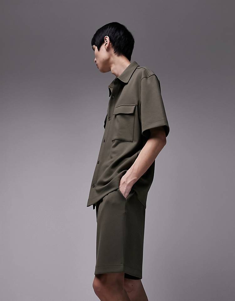 Topman premium oversized modal jersey shirt in khaki